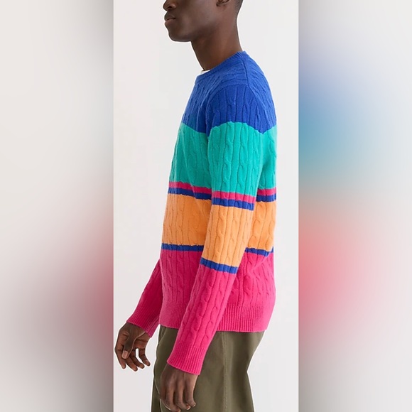 NWT J Crew Cashmere cable-knit sweater in stripe size M - Picture 5 of 10
